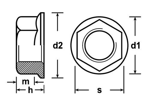 BZP Unserrated Flange Nut Schematic