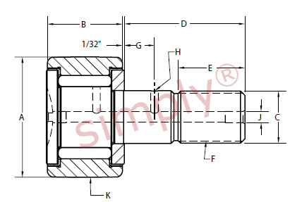 Carter Slotted Crowned Cam Follower Bearing Schematic Drawing
