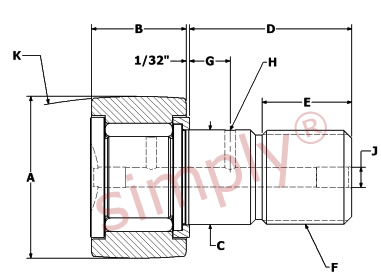 Carter Slotted Heavy Duty Crowned Cam Follower Bearing Schematic Drawing