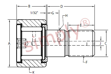 Carter Hexed Heavy Duty Crowned Cam Follower Bearing Schematic Drawing