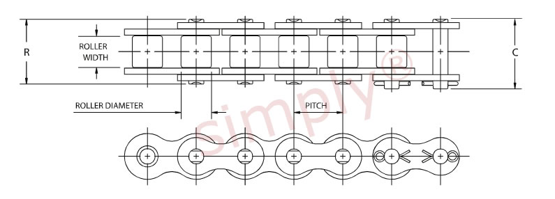 Diamond Sapphire Heavy Series 60H-1-RIV ANSI Simplex Roller Chain 5M ...