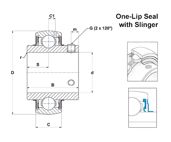 SNR MUC Series Bearing Insert Schematic