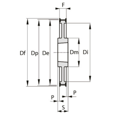9F Type Polychain / Synchrochain Pulley Schematic
