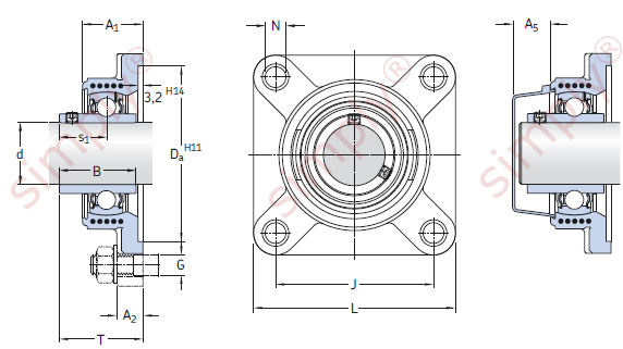 Flanged Unit with a Square Housing and Grub Screws