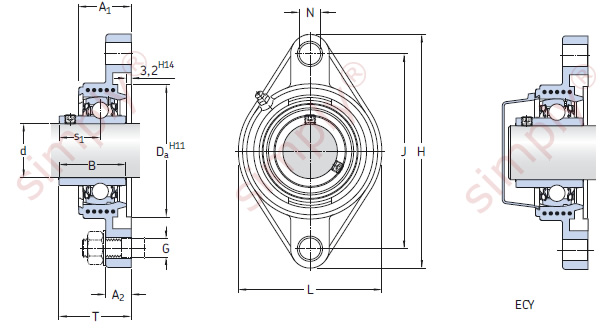 Flanged Unit with an Oval Housing and Grub Screws and Food-Grade Grease