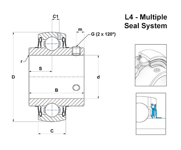 SNR UC-L4 Series Bearing Insert Schematic