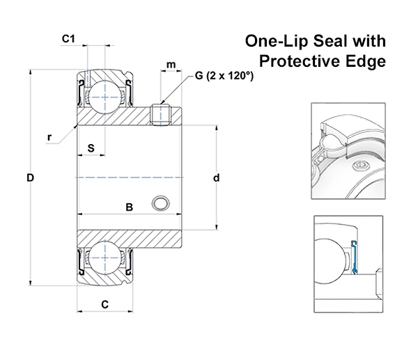 SNR US-G1N Series Bearing Insert Schematic