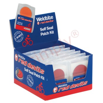 Display Box of 12 x 6 Packs Weldtite Red Devil Self Seal Patch Repair Kits