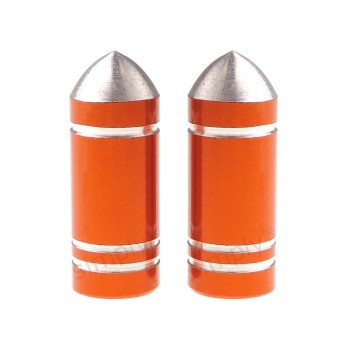 Pack of 2 Orange Bullet Valve Caps Schrader Type