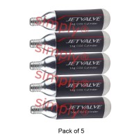 Pack of 5 Jetvalve (16g) CO2 Tyre Inflation Threaded Refill Gas Cylinders