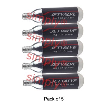 Pack of 5 Jetvalve (16g) CO2 Tyre Inflation Threaded Refill Gas Cylinders