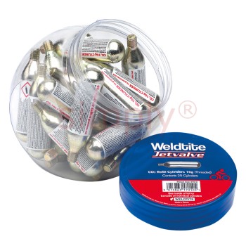 Jar of 25 Jetvalve (16g) CO2 Tyre Inflation Threaded Refill Gas Cylinders