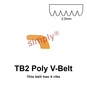 TB2-725 Megadyne Megarib Polyurethane Poly V-Belt 725mm/28.5 inch Length - 4 Ribs - Allow 2-3 Days