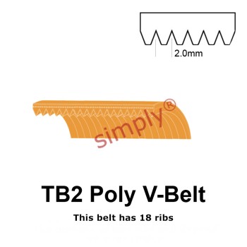 TB2-345 Megadyne Megarib Polyurethane Poly V-Belt 345mm/13.6 inch Length - 18 Ribs - Allow 2-3 Days