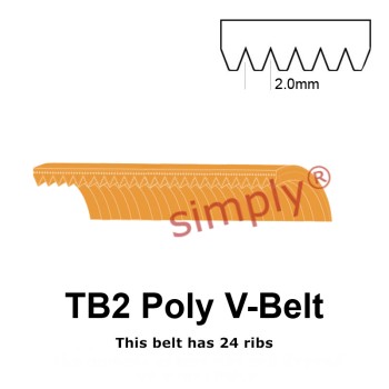 TB2-725 Megadyne Megarib Polyurethane Poly V-Belt 725mm/28.5 inch Length - 24 Ribs - Allow 2-3 Days