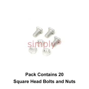 Universal Parts GH004 Greenhouse Aluminium Square Head Bolts and Nuts M6x14mm (1mm Pitch) Pack of 20