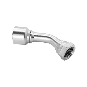 FLEXEQUIP 1/4 inch BSP Female One Piece Hose Fitting with 45 Degree Angle 60 Degree Cone and 19mm Crimp Nut - Allow 2-3 Days