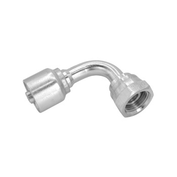 FLEXEQUIP 1/4 inch BSP Female One Piece Hose Fitting with 90 Degree Angle 60 Degree Cone and 19mm Crimp Nut - Allow 2-3 Days