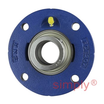 SNR ESFCE207 Metric Four Bolt Cast Iron Round Flanged Housing with 35mm Eccentric Collar Insert