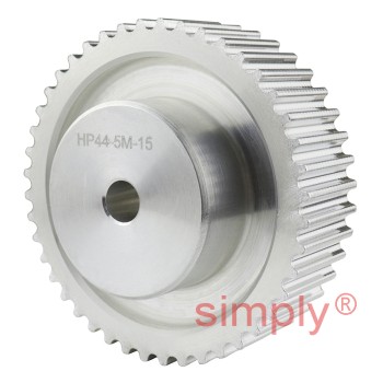 P44-5M-15 - 5mm Pitch 44 Tooth Flangeless HTD Type Aluminium Pilot Bore Timing Pulley for 15mm Wide Belts