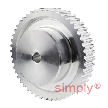 P48-5M-09 - 5mm Pitch 48 Tooth Flangeless HTD Type Aluminium Pilot Bore Timing Pulley for 9mm Wide Belts